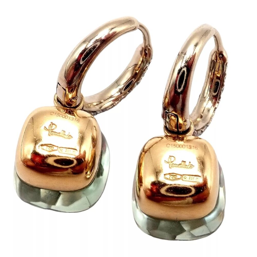 Authentic! Pomellato Nudo 18k Rose + White Gold Diamond Prasiolite Earrings - Picture 9 of 10